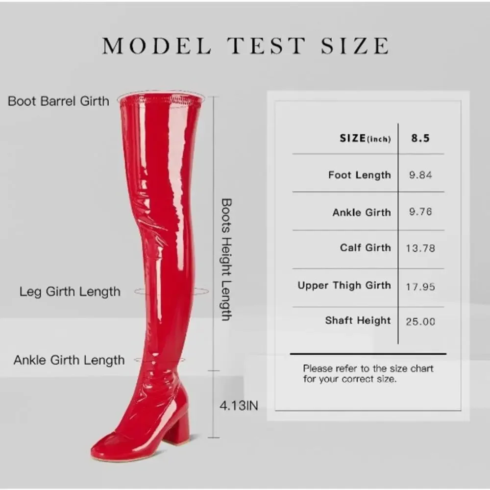 Ew. MSRP $60 NWOB SYZTSHO THIGH HIGH GOGO BOOTS PATENT RED ♡SIZE 8.5/39♡